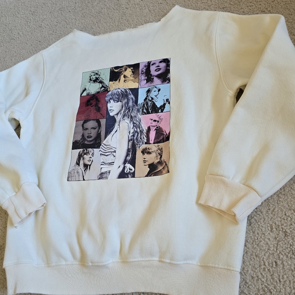 Taylor Swift Cream Sweater with Multicolor Graphic